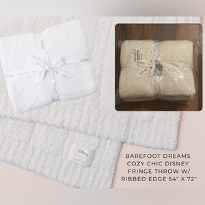 Barefoot Dreams CozyChic Disney Fringe Throw w/ Ribbed Edge 54" x 72" Cream